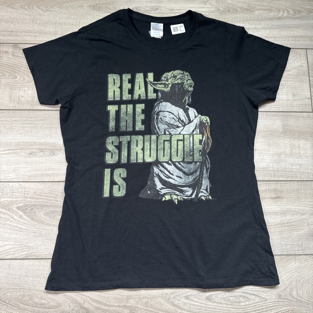 Star Wars Womens XL Yoda Real Is‎ The Struggle Tshirt Black Short Sleeve